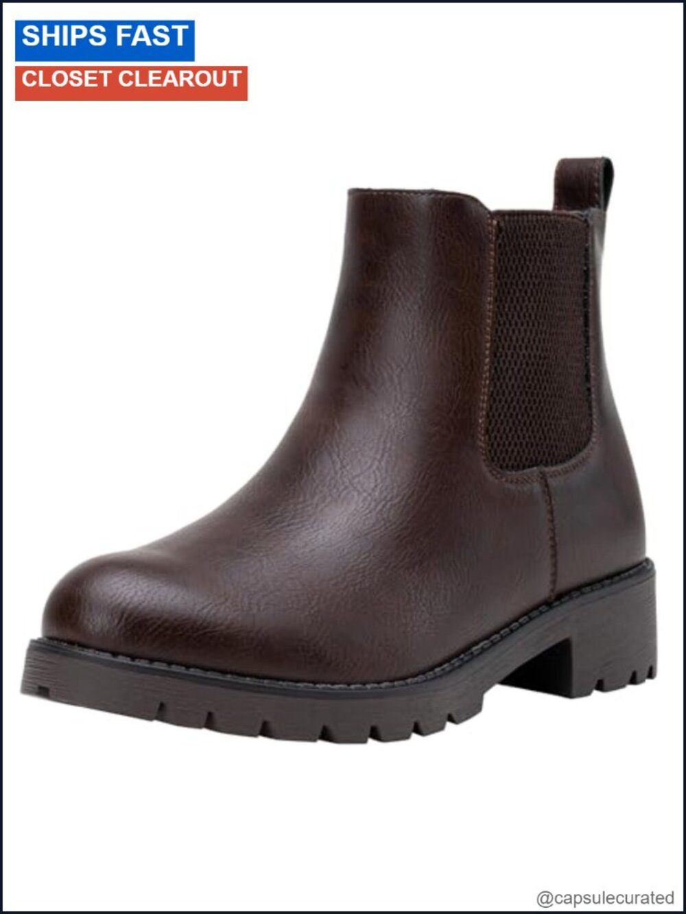 Women's Chelsea Ankle Boots Pull-On Low Heel Booties Round Toe Faux Leather